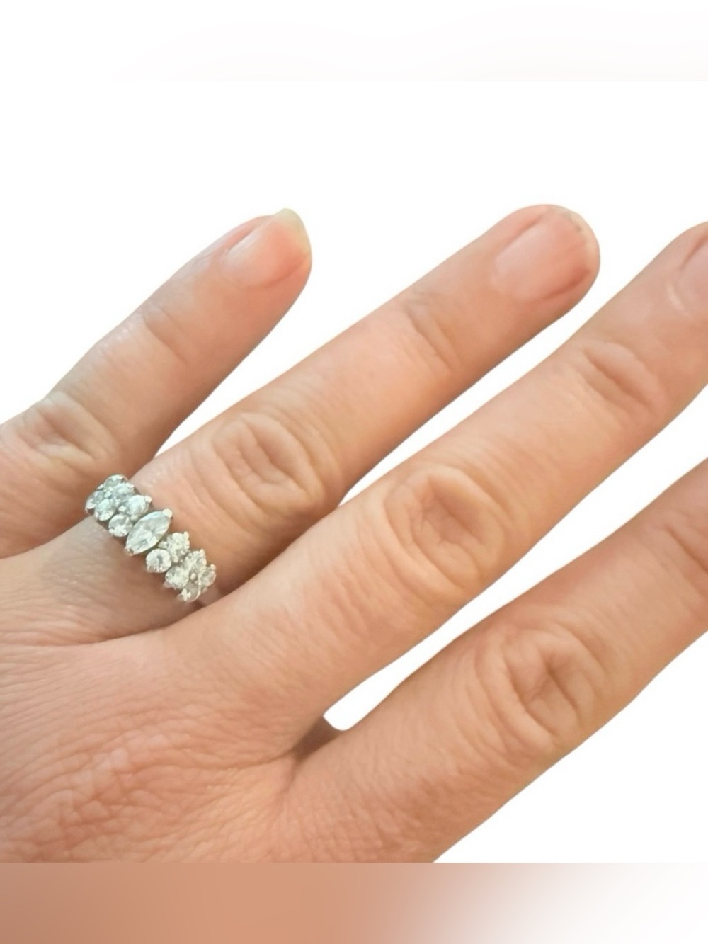 Vintage Brilliant Cubic Zirconia Anniversary Ring in 925‎ Sterling Silver, 5.75